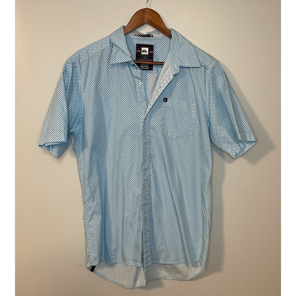 Quiksilver Men's Plaid Check Button Down Blue Size‎ Large Organic Cotton
